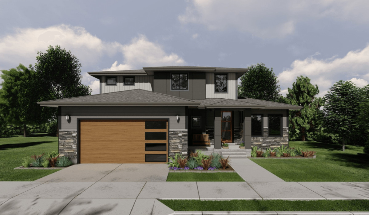 Contemporary two-story home with stone accents at Bridlewood of High Springs.