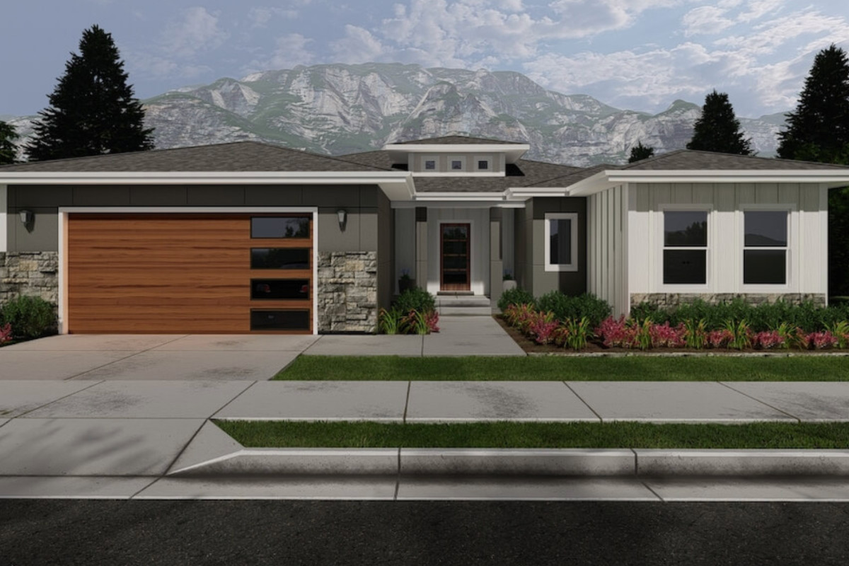 Canyon floor plan featuring open-concept kitchen with large island, spacious family room, private primary suite, and additional bedrooms.