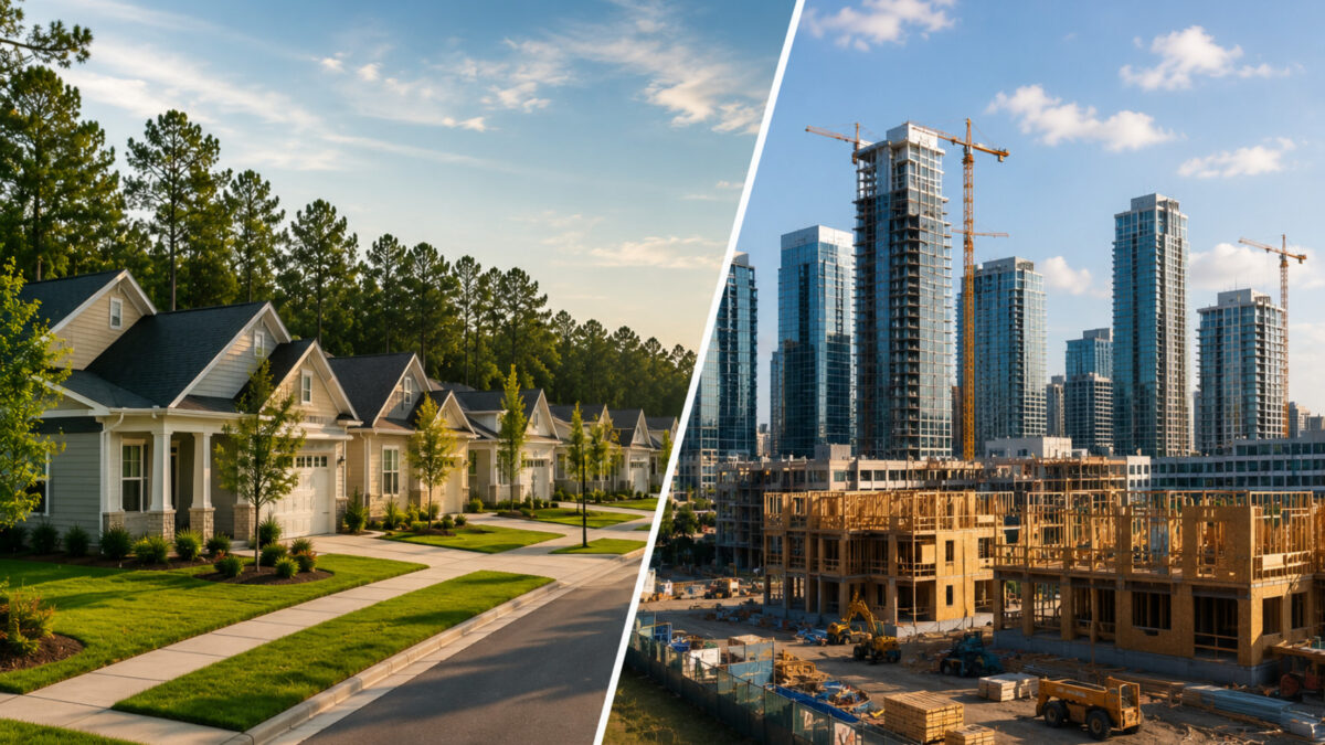 Residential neighborhood and high-rise construction site in Florida.
