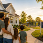Family viewing a new home near a planned school site in High Springs, Florida.